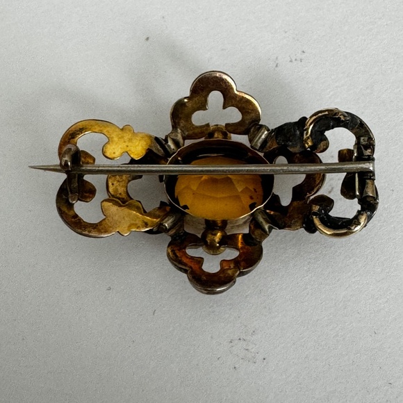 Victorian Gold Gilded Citrine Brooch Pin - Picture 11 of 13
